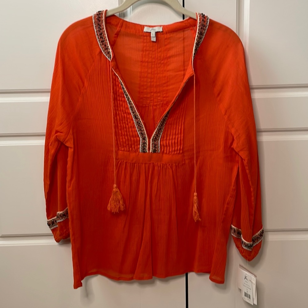 Joie orange beaded blouse NWT